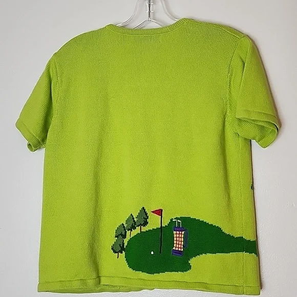 Vintage Classic Marisa Christina Green Golf Course Button Down Sweater Graphic - Picture 7 of 13